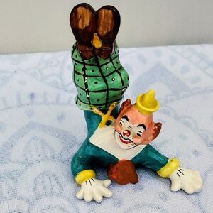 Whimsical Clown Figurine in Green and Yellow
